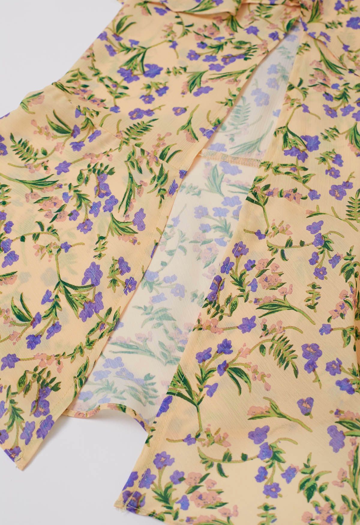 Yellow‑Base Floral‑Print Asymmetric Ruffle Maxi Skirt