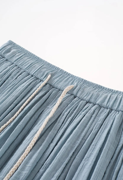 Dusty‑Blue Braided Drawstring Gathered Bohemian Maxi Skirt